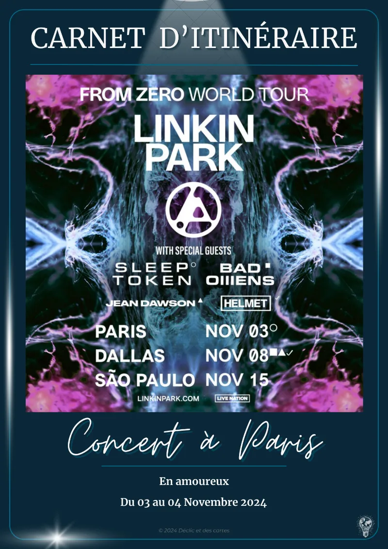 Evasion - couverture carnet de Voyage concert de Linkin Park à Paris
