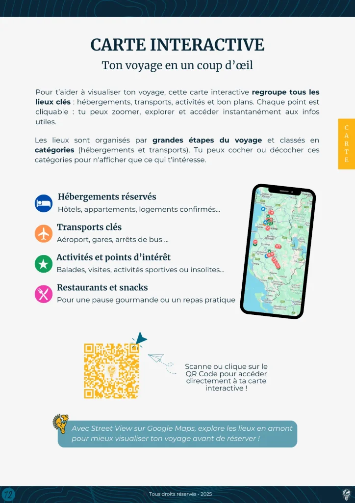 Aperçu du carnet de voyage : Carte interactive