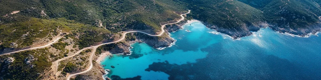Route longeant des criques aux eaux turquoise